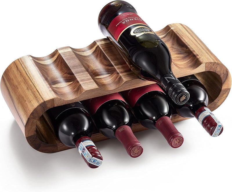 BLUEWEST Wooden Countertop Wine Rack – 8-Bottle Acacia Wine Holder Stand – Freestanding Wine Storage – Great for Home Decor No Assembly Required - Image 1